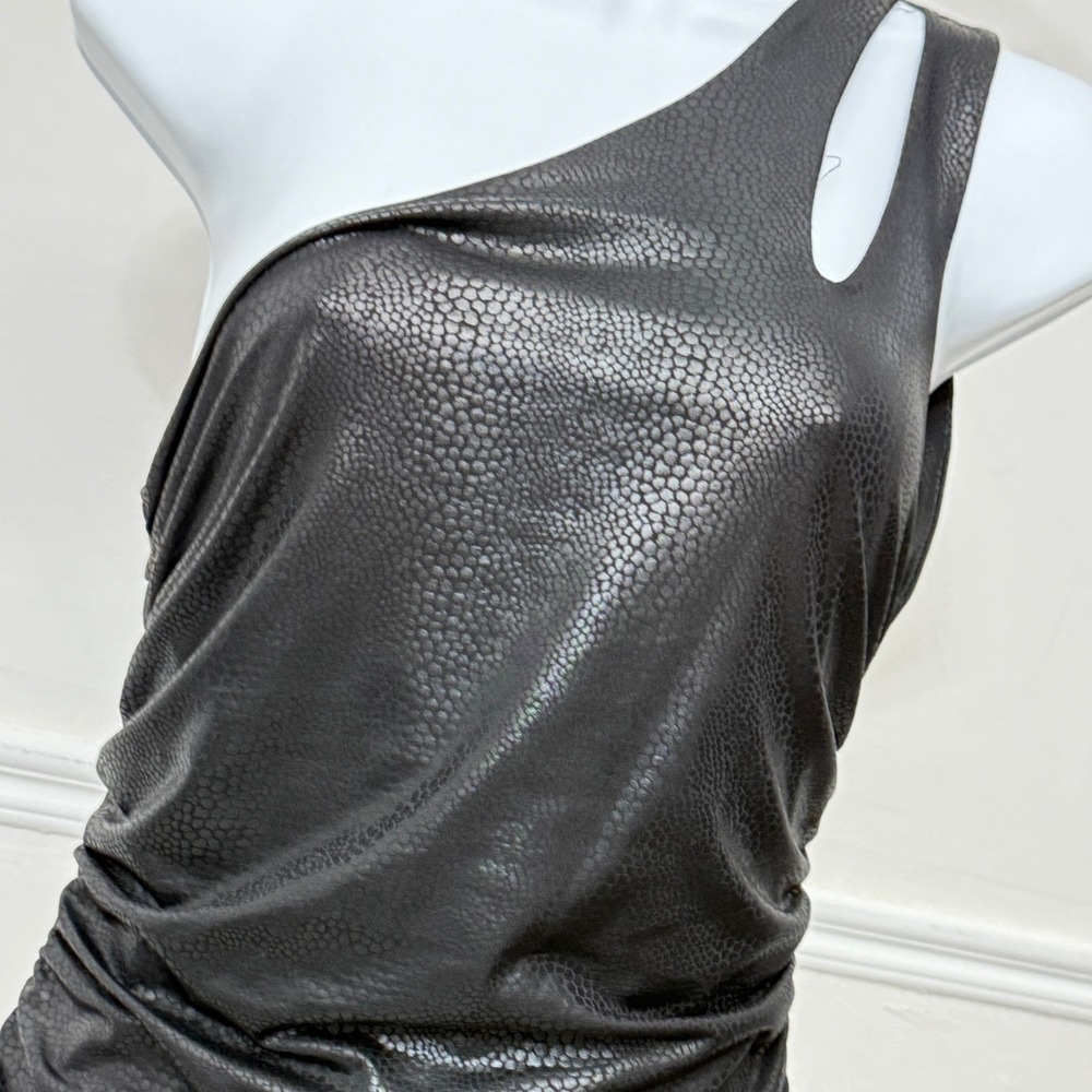 Bebe Womens Black Metallic Snakeskin One Shoulder Ruched Bodycon‎ Dress 706W3101